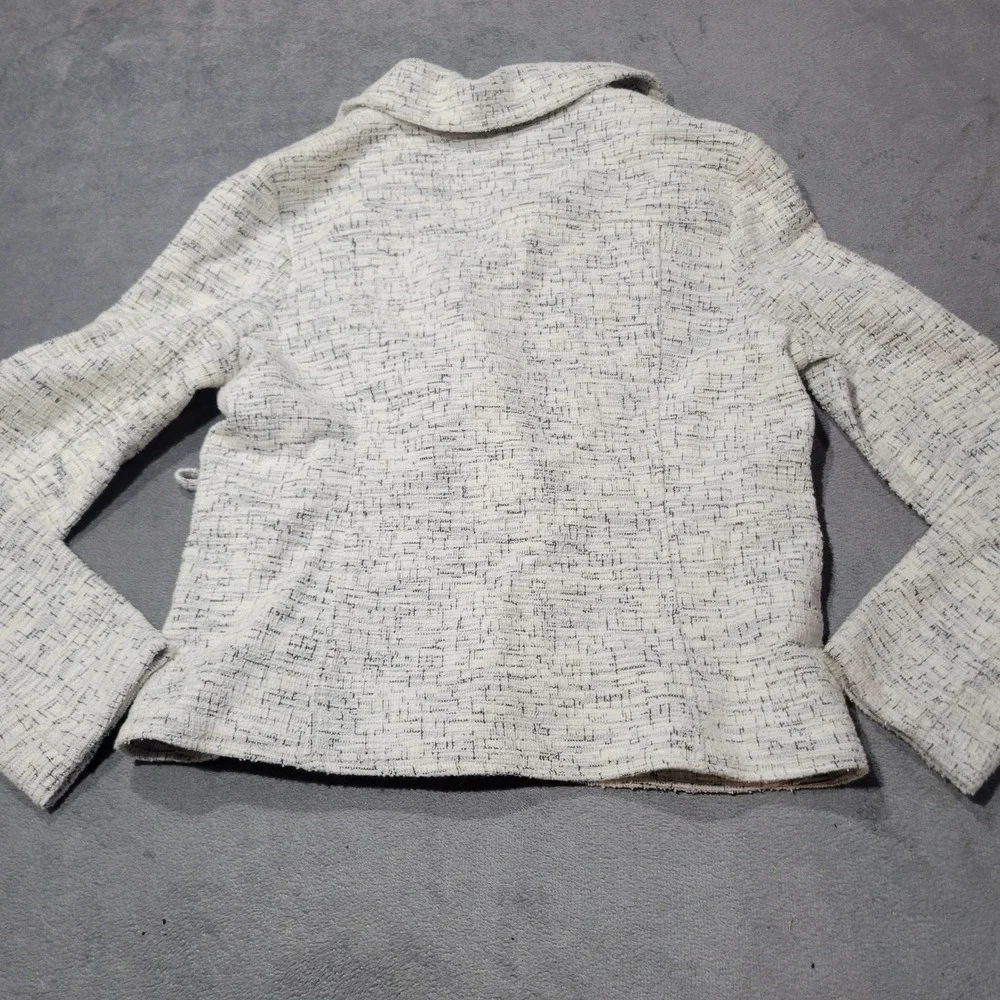 Max Studio Moto Jacket Women Small Cream Black A7010 Tweed Boucle Asymmetric Zip